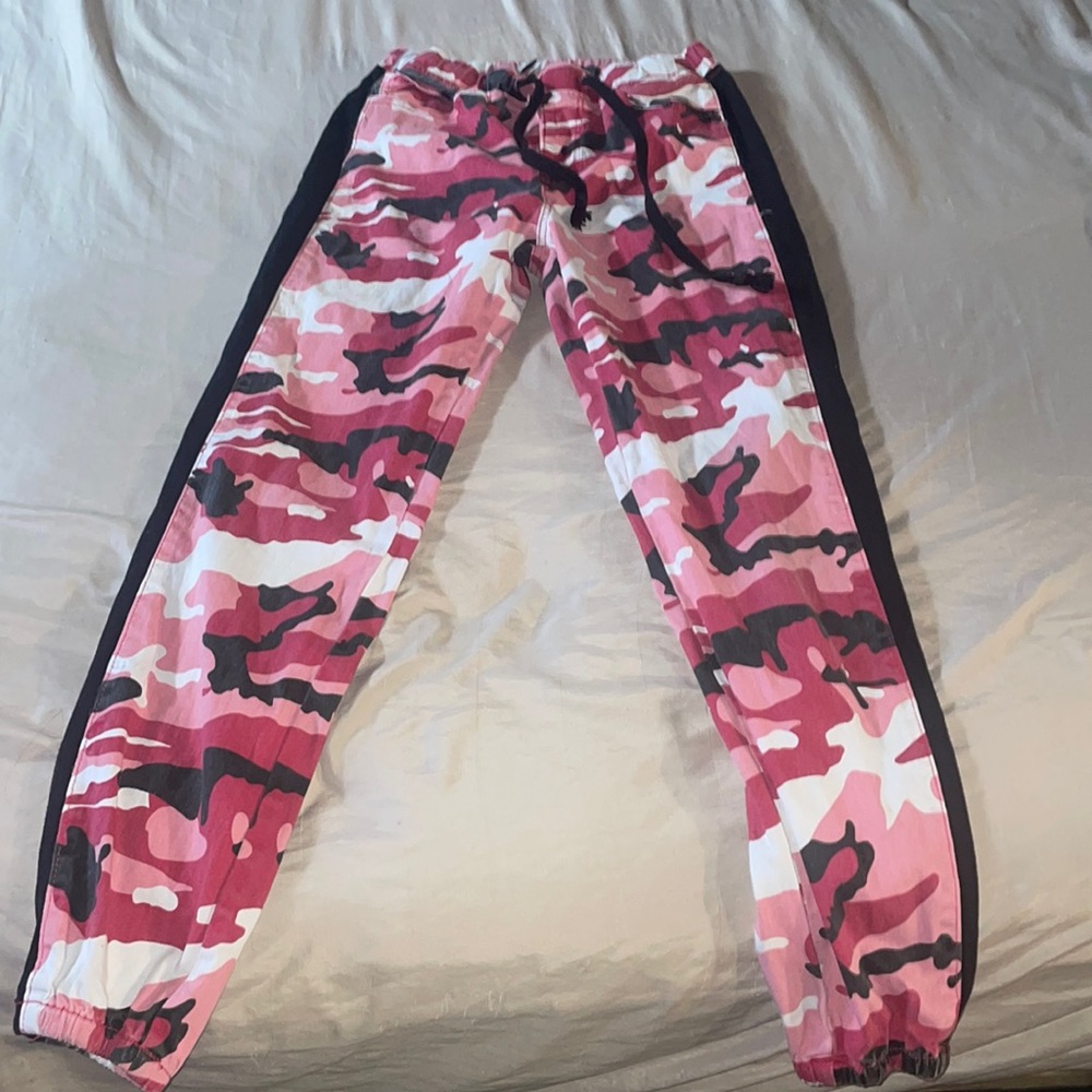 Pink black and white camouflage pants